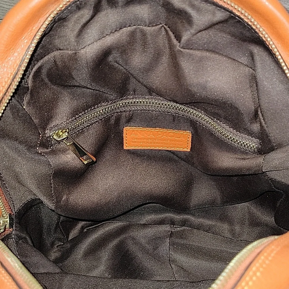 Anna Paola Orange Woven Leather Backpack Shoulder Bag